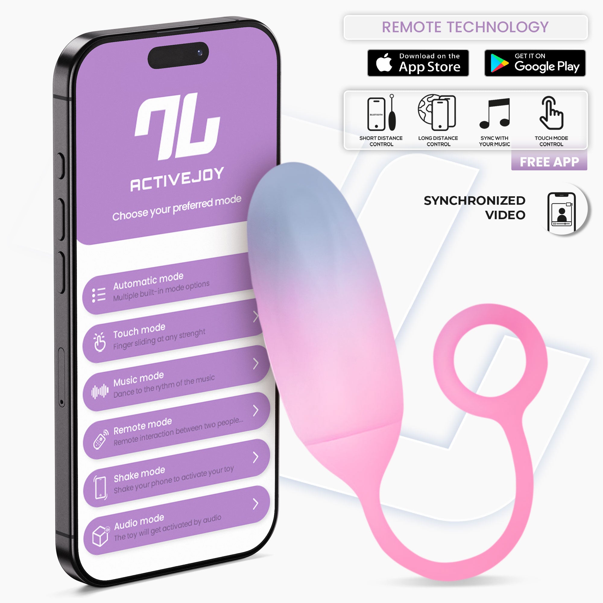 INTOYOU APP SERIES Double Layer Silicone Egg with APP Blue/Pink