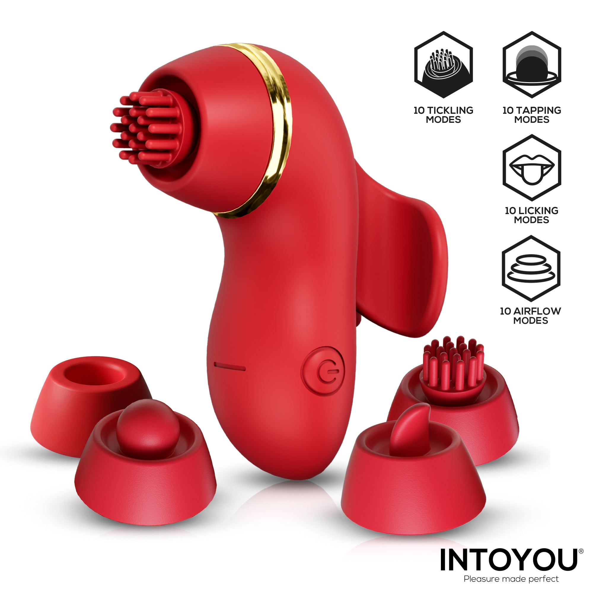 Beeny Estimulador con 4 Cabezales, Succión, Tapping, Tickling y Licking