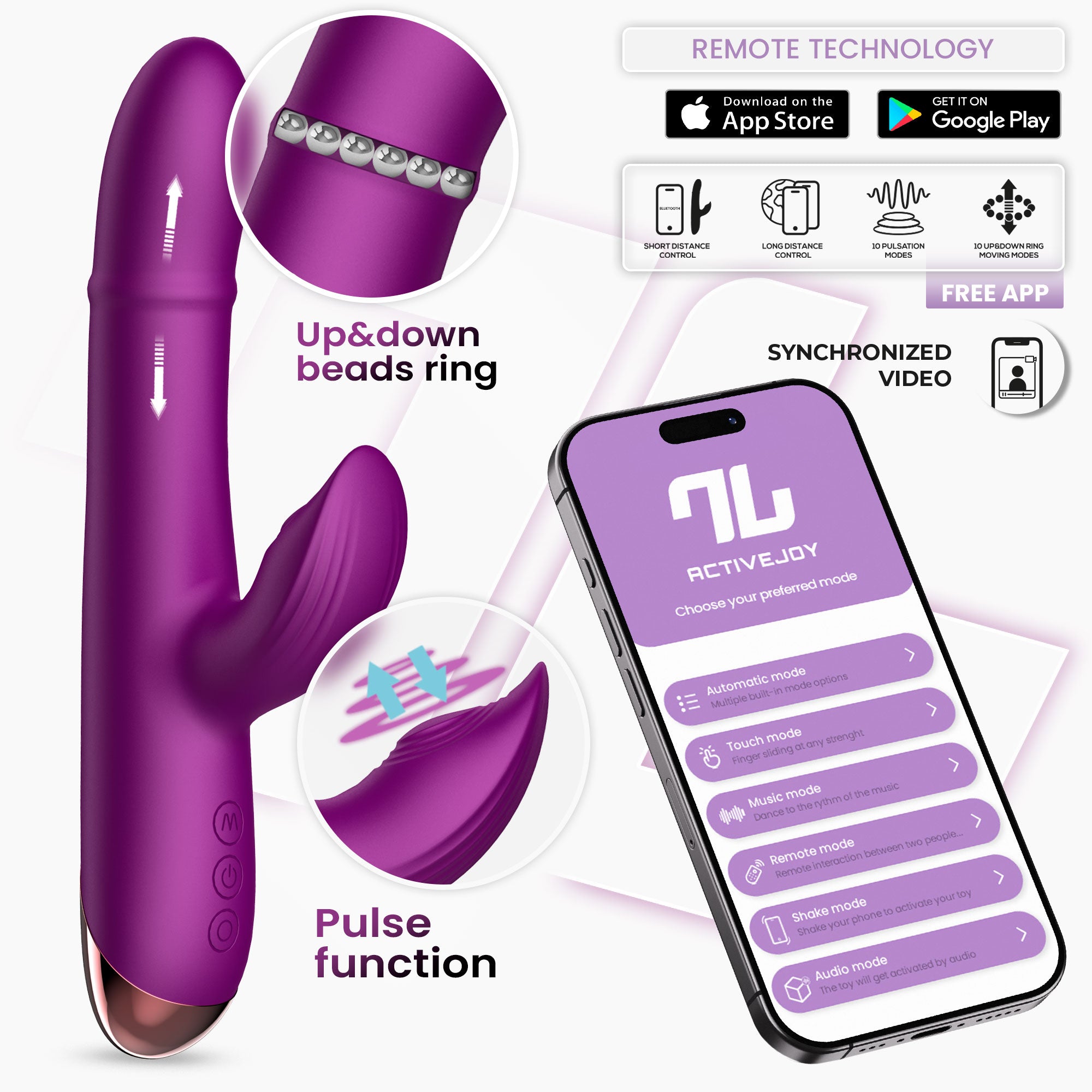 Sendel Vibrador con Anillo de Bolas Internas Up and Down y Pulsación con App