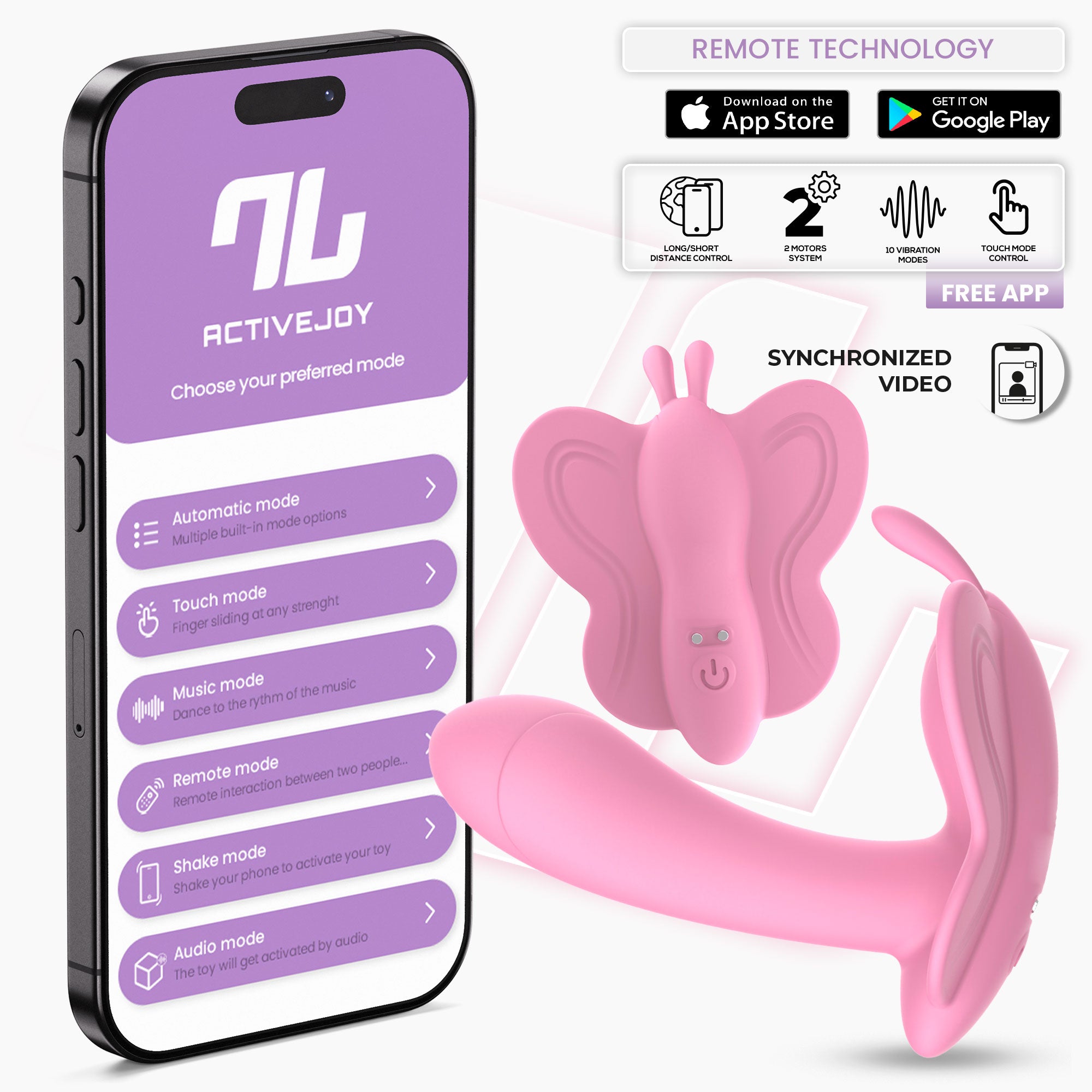 INTOYOU APP SERIES Wingy Butterfly Stimulator with Pink APP